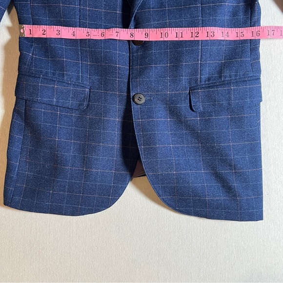 Paite 100% Wool Blue Plaid Blazer w/ Green + Red Satin Lining, Sz 48 Fits Medium - Picture 7 of 14